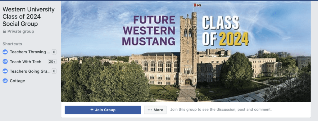 Screenshot of Facebook Page for Western Class of 2024