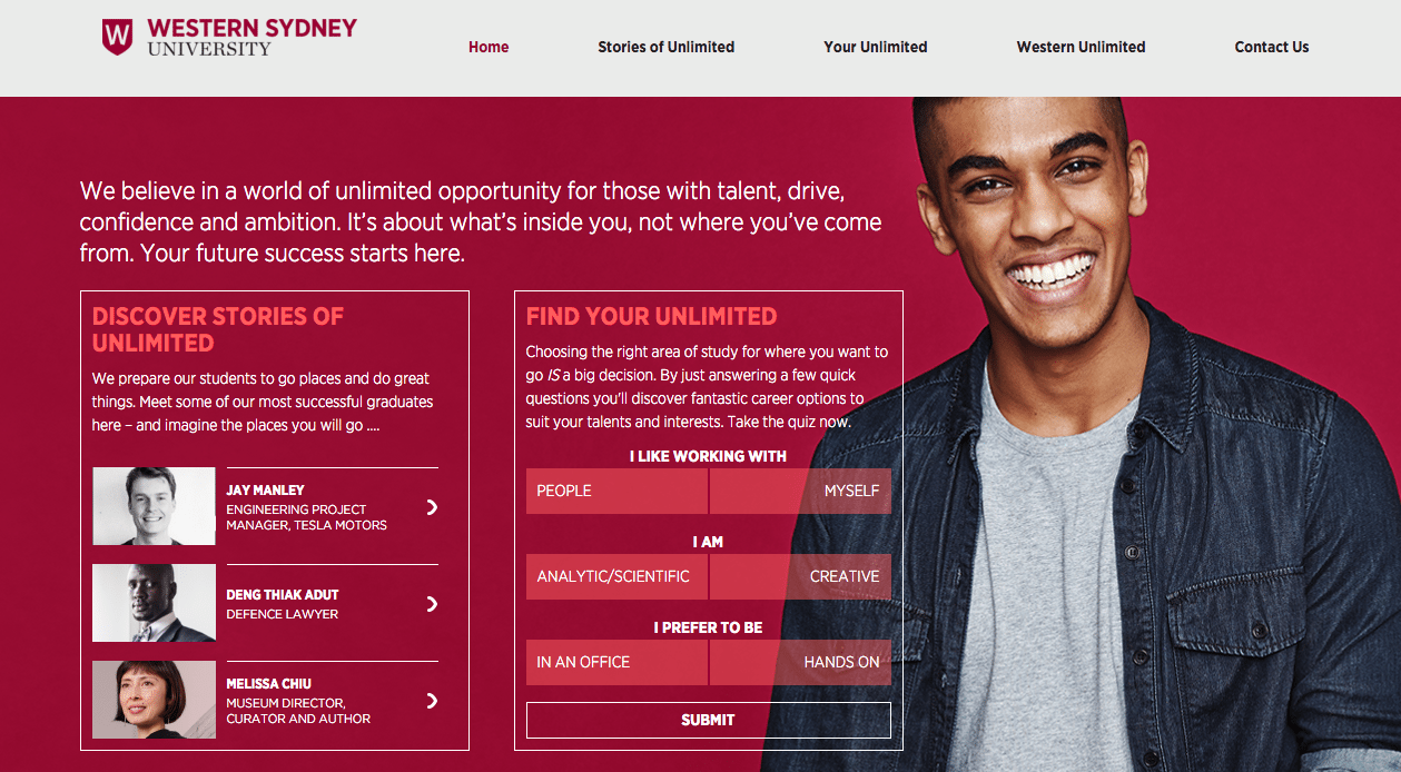 A screenshot from Western Sydney University's Campaign 