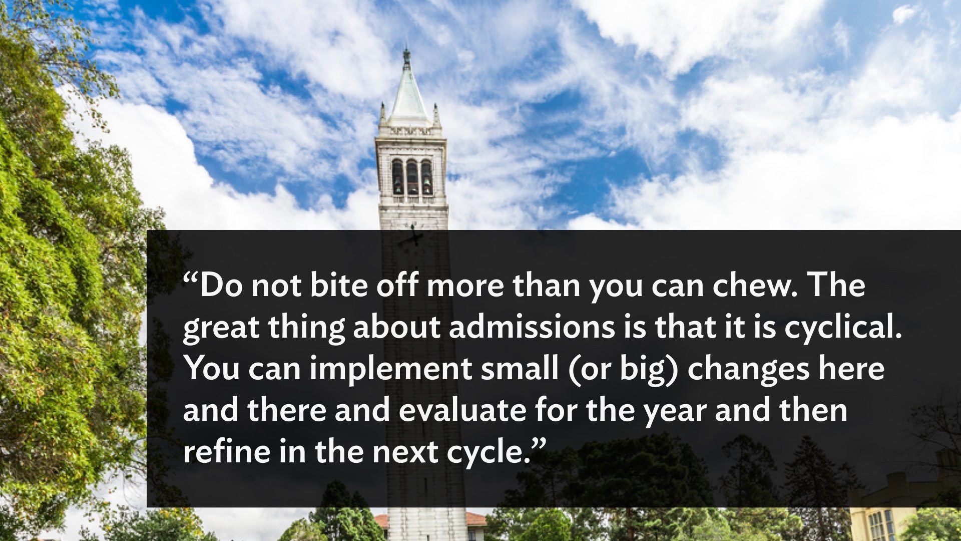 An emphasized quote from the interview overlayed on an image, the text on this image is already available in the holistic admissions interview transcript.