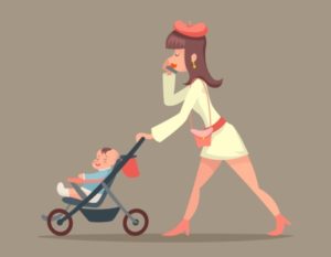 Mother Pushing Stroller Illustrated