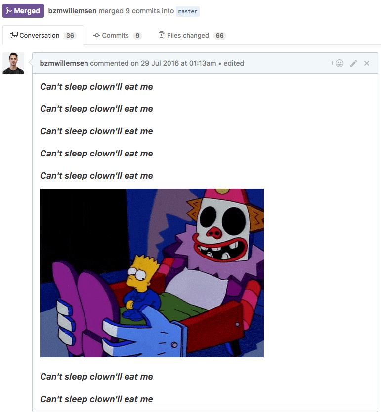 Chat Message showing the Simpsons "Can't sleep clown'll eat me" reference