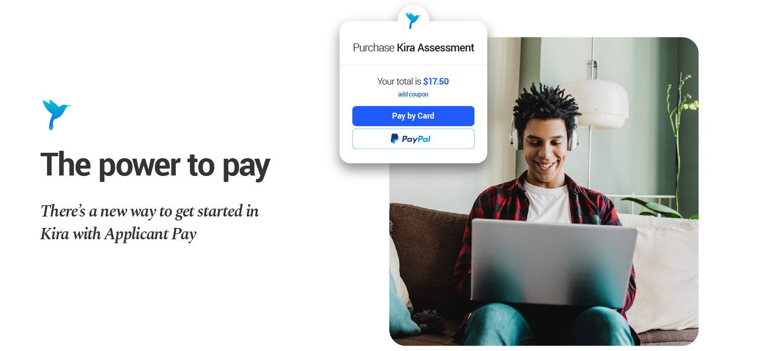 Kira Talent applicant pay header and mock payment tab