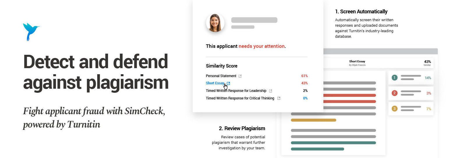 Kira Talent SimCheck fraud detection header and mock profile